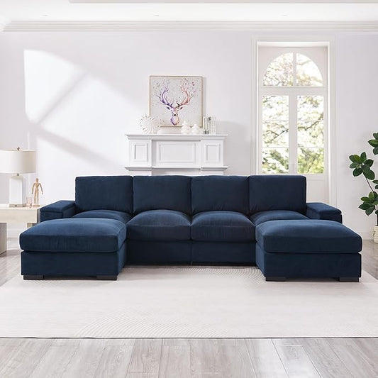 122" Oversized Modular Sectional Sofa Cloud Couch with 2 Ottomans, Comfy Corduroy Upholstered Deep Seat Large U Shaped Lounge Sofa&Couches with Hidden Arm Storage Box