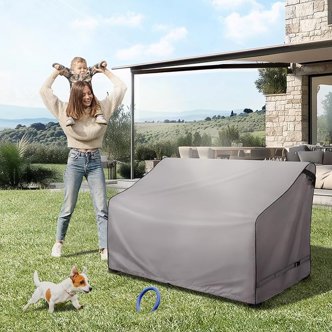 KylinLucky Heavy Duty Waterproof Patio Sofa Cover 54"x38"x35", All-Weather 3-Seater Outdoor Couch Cover with Air Vents & Security Straps, Windproof Design, Grey - Image 9