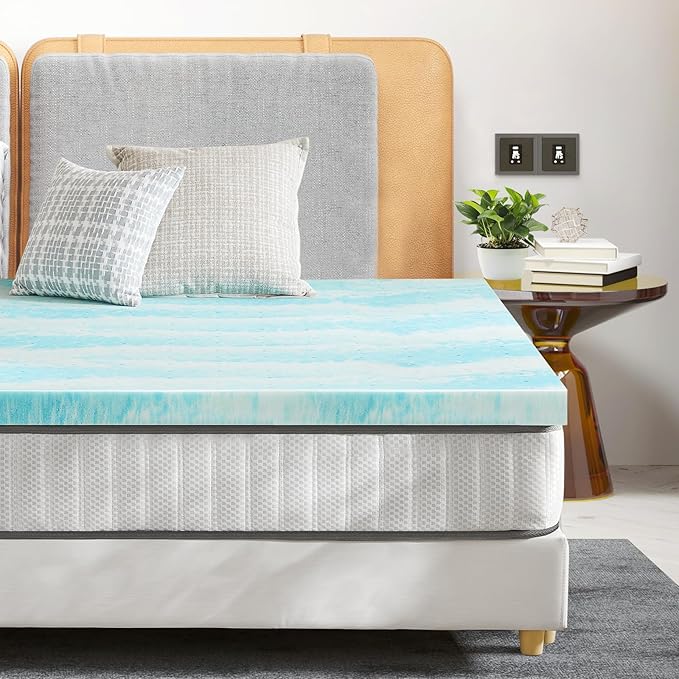 Sweetcrispy Mattress Topper Queen, Memory Foam 2 Inch Thick Gel Infused Cooling Toppers Pad for Queen Size Bed, Sleeper Sofa, RV, Camper, CertiPUR US, Breathable