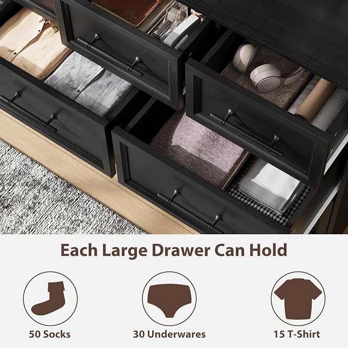 Black Dresser for Bedroom, 10 Drawer Dresser, 59" Wide Chest of Drawers w/Brushed Metal Handle, Wood Dressers TV Stand, Closet Organizers and Storage Cabinet for Bedroom, Living Room, Hallway - Image 4