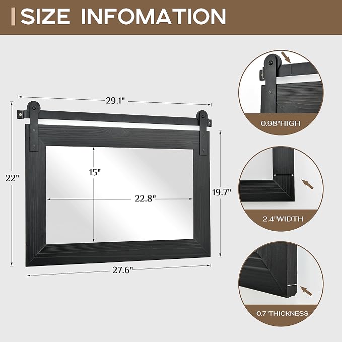 COGOOD Bathroom Mirrors for Over Sink - 29 x 22 Farmhouse Barn Door Wall Mirror for Bathroom, Living Room, Entryway Wall Decor Black - Image 6