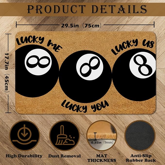 Black Lucky 8 Ball Faux Coir Door Mat Doormat for Front Door Indoor Outdoor Porch Entrance Entryway Outside Inside, Trendy Preppy Girly Y2k Welcome Mat, 17x30 Inches - Image 3
