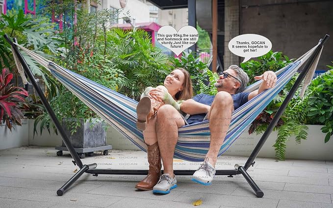 GOCAN Double Hammock 2 Person Extra Large 330X150cm Load Capacity 600Pound Canvas Cotton Hammock for Patio Porch Garden Backyard Lounging Outdoor and Indoor XXL - Image 2