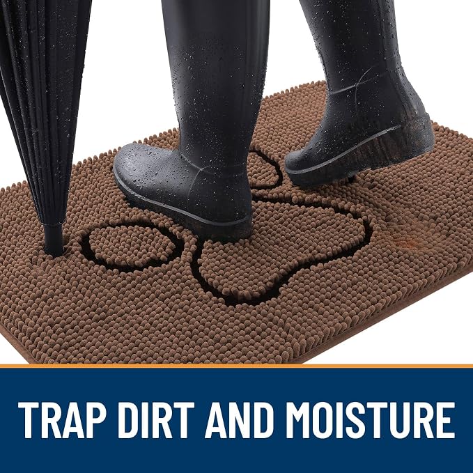 OLANLY Dog Door Mat for Muddy Paws 48x30, Paw Print Design, Absorbs Moisture and Dirt, Absorbent Non-Slip Washable Doormat, Quick Dry Chenille Mud Mat for Dogs, Entry Indoor Entryway Carpet, Mocha - Image 2