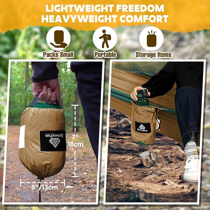 NATUREFUN Ultra-Light Travel Camping Hammock | 300kg Load Capacity,Breathable,Quick-Drying | 2 x Premium Carabiners,2 x Nylon Slings Included | Outdoor Indoor Garden - Image 6