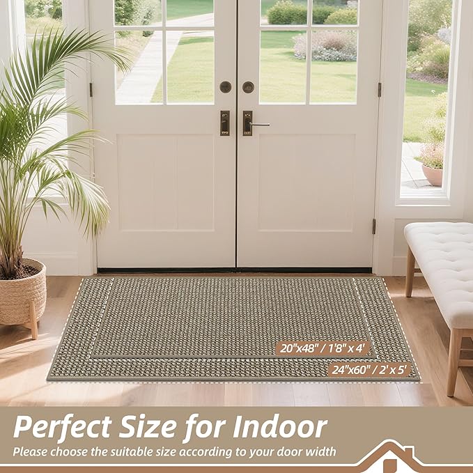 BEQHAUSE Dirt Trapper Door Mat 20" x 48", Non-Slip Washable Doormats Entrance Mat, Dirt Resistant and Absorbent Welcome Mat, Low Profile Floor Mats for Front Back Door and Entryway, Light Beige - Image 2