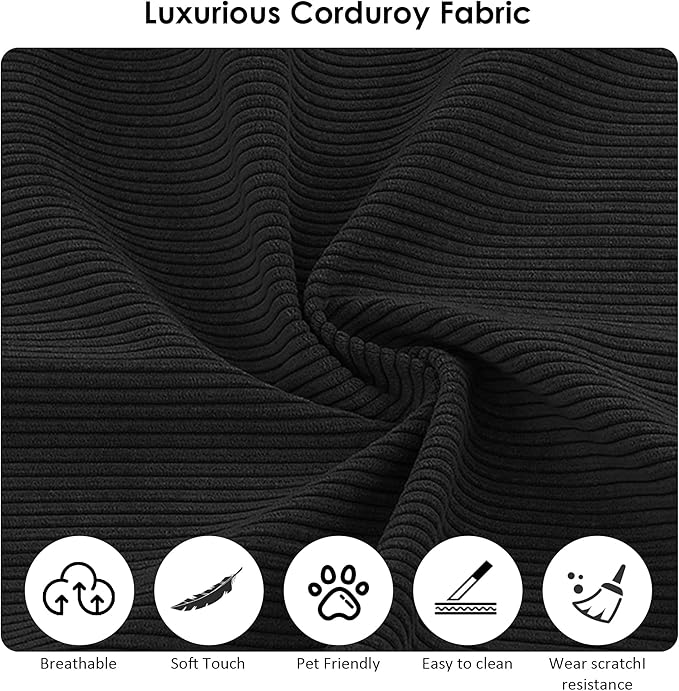 80" Convertible Sofa Bed, Corduroy Deep Seat Folding Pull Out Couch with Pillows, No Assembly Modern Boneless Couch Compression Sofa in Box, Floor Sofa with Storage Pocket for Living Room,Black