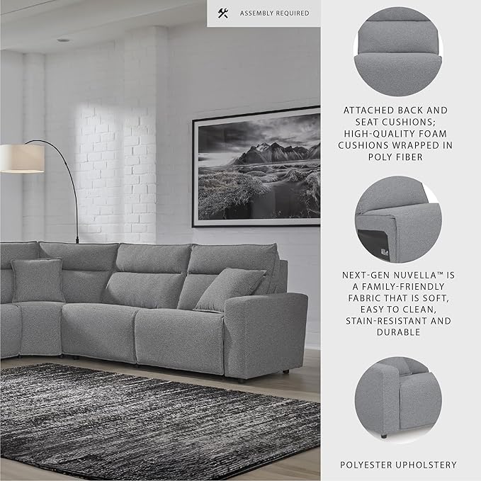 Signature Design by Ashley Modern ModMax II Stain Resistant L-Shape Symmetrical 5-Piece Power Reclining Sectional, Adjustable Headrest and USB Charging Ports, Gray