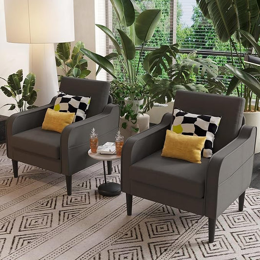 Ribilake Grey Accent Chair Set of 2 - Upholstered Armchair with Side Pockets, Comfy Living Room Arm Chair, Reading Accent Chairs for Bedroom, Living Room, Apartment, Office