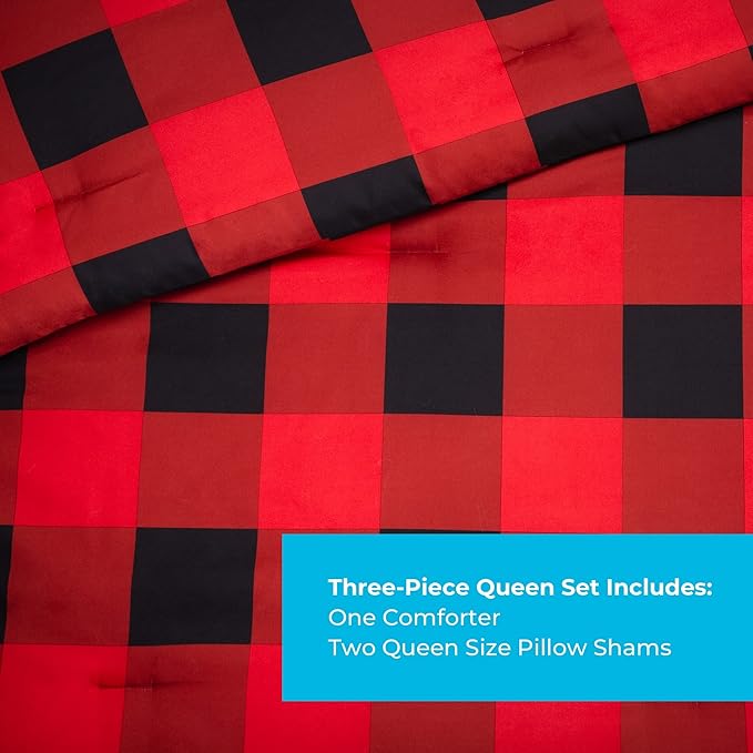 LINENSPA All Season Hypoallergenic Down Alternative Microfiber Comforter, Queen, Red/Black