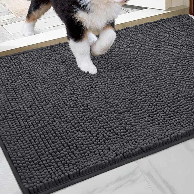 HOMEIDEAS Doormat Indoor Entrance, 48"x30", Highly Absorbent Chenille Large Muddy Dog Washable Non Slip Front Welcome Door Mat for Entryway, Dark Grey by HOMEIDEAS