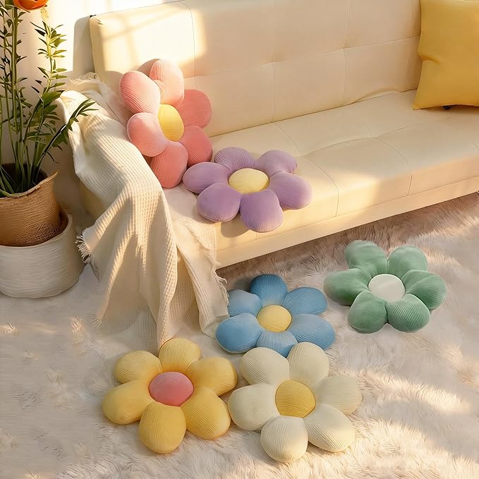 2Pcs Flower Pillow Preppy Cute Throw Pillows for Girls Aesthetic Room Decor Bedding, 15.35" Daisy Shaped Pink Floral Throw Pillow Decorative Cushion for Bedroom Sofa Couch Classroom