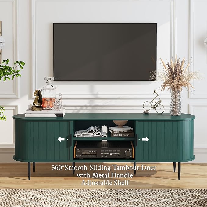 ARTPOWER 70" Modern TV Stand with Tambour Door for TVs up to 80", Entertainment Center with Storage, Fluted Television Consoles for Home, Living Room, Green - Image 2