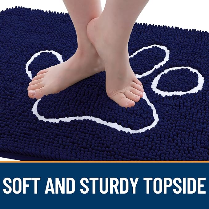 OLANLY Dog Door Mat for Muddy Paws 40x32, Paw Print Design, Absorbs Moisture and Dirt, Absorbent Non-Slip Washable Doormat, Quick Dry Chenille Mud Mat for Dogs, Entry Indoor Entryway Carpet, Navy Blue - Image 4