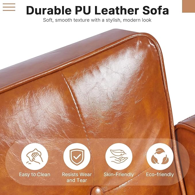 Adjustable Backrest Convertable Sofa, Modern PU Leather 2-Seat Futon Sofa, Convertible Faux Leather Sleeper Couch with Armrests, Couch for Living Room Home Office Spaces