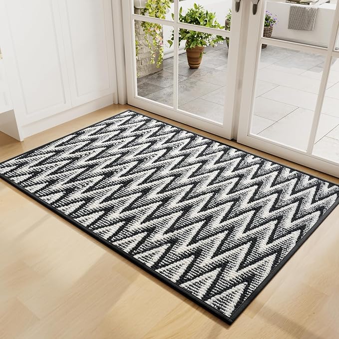 Indoor Door Mat 24x35, Dirt Resistant & Absorbent Doormat for Entryway Inside, Non-Slip Rubber Backing Front Door Mat Indoor Entrance, Low-Profile, Washable, Black by YDKGL