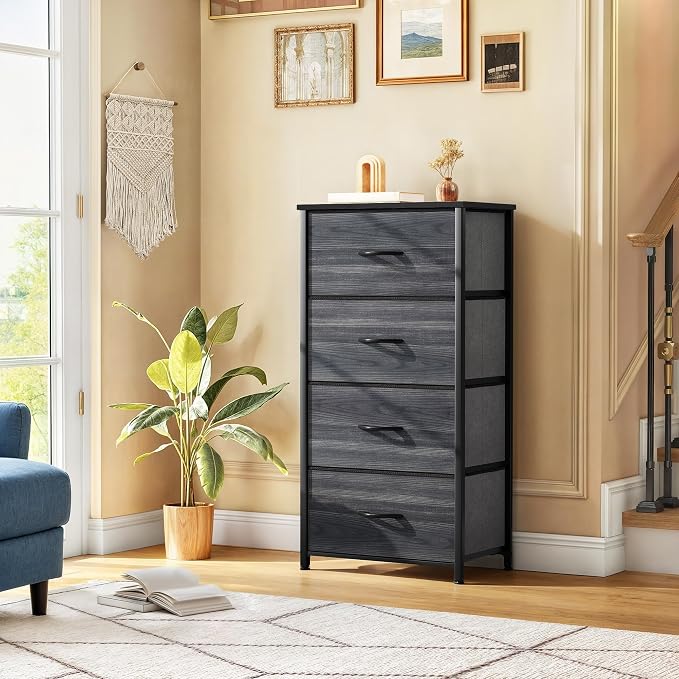DWVO 4 Drawers Dresser, Dresser for Bedroom, Fabric Storage Tower, Chest of Drawers, Organizer Unit for Closets, Living Room, Sturdy Steel Frame, Wooden Top, Easy Pull Fabric Bins - Image 2