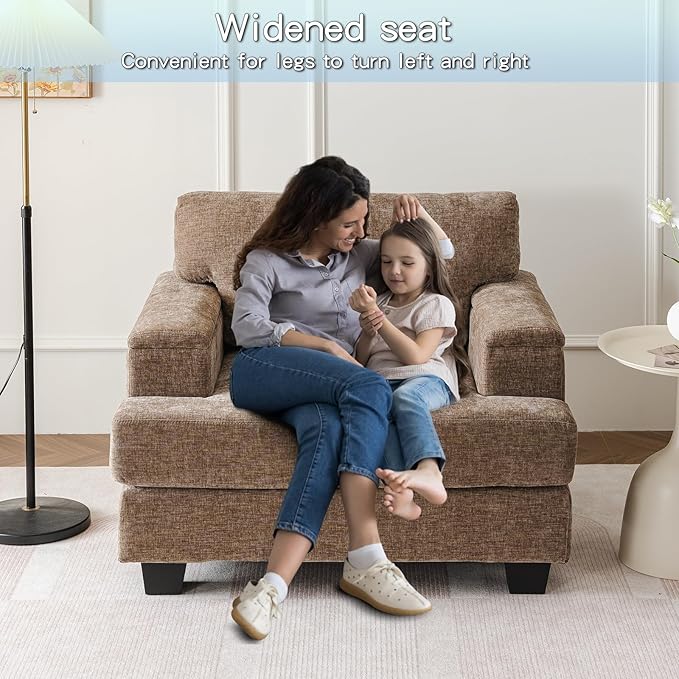 Oversized Living Room Chairs Set of 2,Comfy Accent Chair with Armrest Organizer,Upholstered Modern Armchair Thick Cushion,Big Reading Chair,Sofa Chair for Bedroom,Brown