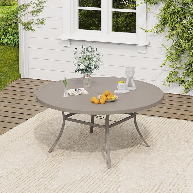 VICLLAX Round Outdoor Dining Set, Patio Table and Chairs Set Set of 8 Patio Stackable Chairs and 53" Outdoor Round Table with Umbrella Hole for Backyard Lawn Garden, Grey Chairs and Grey Table - Image 5
