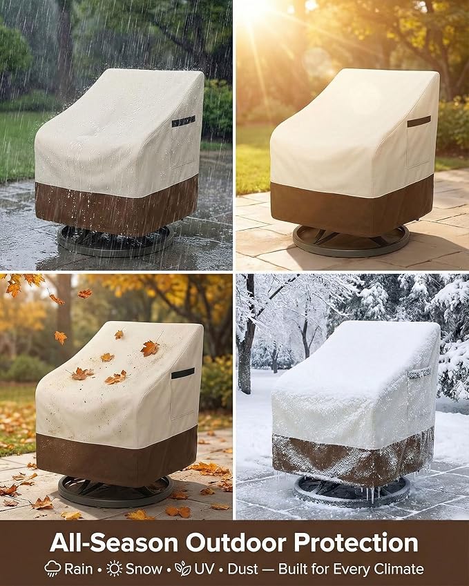 Outdoor Patio Chair Covers 4-Pack, Heavy Duty 600D Oxford Fabric, Weather Resistant Waterproof Furniture Protectors 33W x 35D x 36H inches, Beige and Brown - Image 8