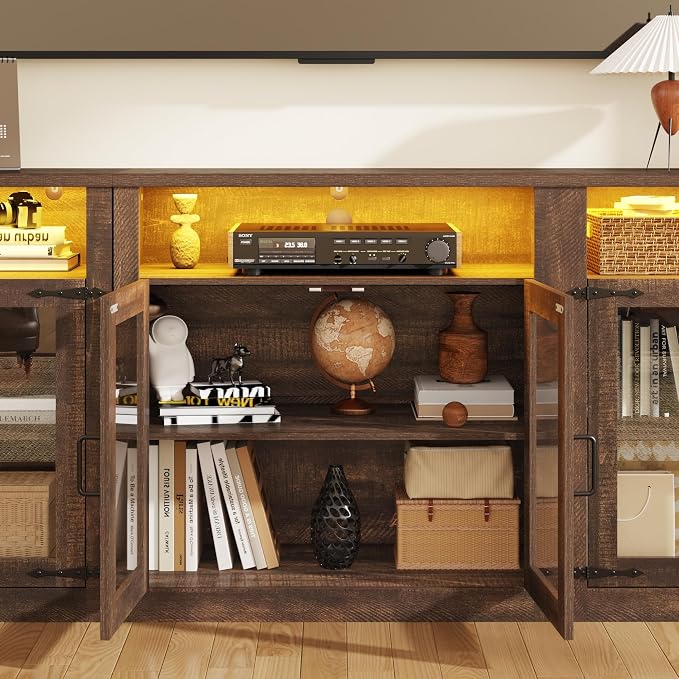 chartustriable 94.5" W 2-Piece Entertainment Center for TVs up to 100", Farmhouse Wall Unit TV Stand with Doors & Drawer, Media Console Table for Living Room, Bedroom, Brown - Image 4