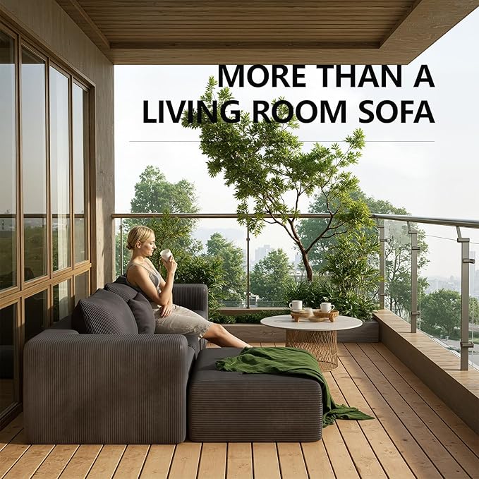 108‘’ L-Shaped Modular Sectional Couches for Living Room Bedroom, Oversized 3 Seater Sofa Boneless with Deep Seat, Ottoman No Assembly (Brown)