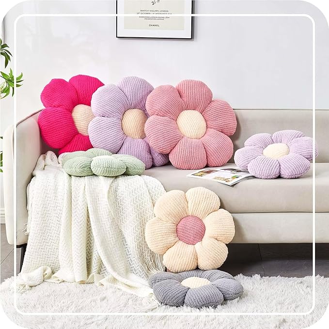 Kcvvcr Soft White Pink 14.9" Flower Pillow for Home Decor, Cute Shaped Floor Pillow Aesthetic Plush Decorative Pillow for Bed Sofa Couch