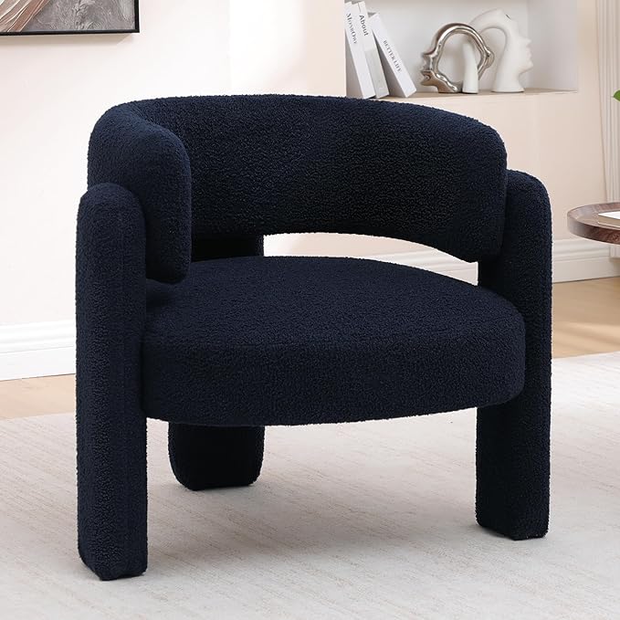 Accent Chair for Living Room, Modern Sherpa Barrel Chair, Upholstered Living Room Chairs with 3 Legs, Comfy Armchair Reading Side Chair for Bedroom, Office, Apartment, Blue