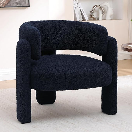 Accent Chair for Living Room, Modern Sherpa Barrel Chair, Upholstered Living Room Chairs with 3 Legs, Comfy Armchair Reading Side Chair for Bedroom, Office, Apartment, Blue