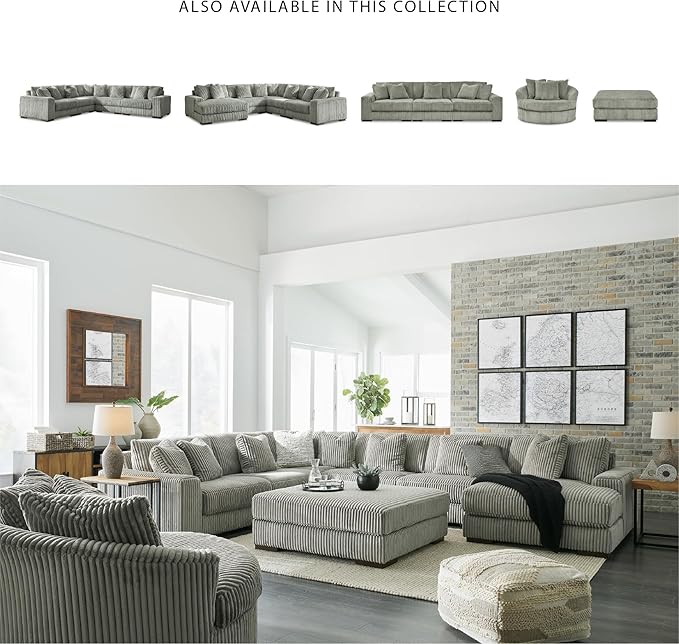 Signature Design by Ashley Lindyn Contemporary Right-Arm Facing 4-Piece Sectional with Chaise, Reversible Cushions, Armrest and Throw Pillows, Gray