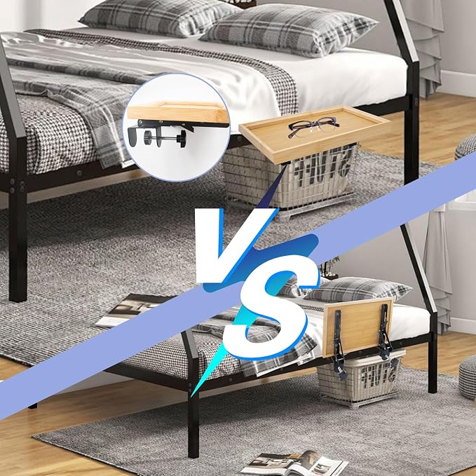 SnowTing Foldable Bedside Shelf, Metal Clip-On Mount and Bamboo Tray for Top Bunk, Side Bed Organizer Simple Nightstand for Home College Dorm Bunk Bed Table Shelf - Image 7