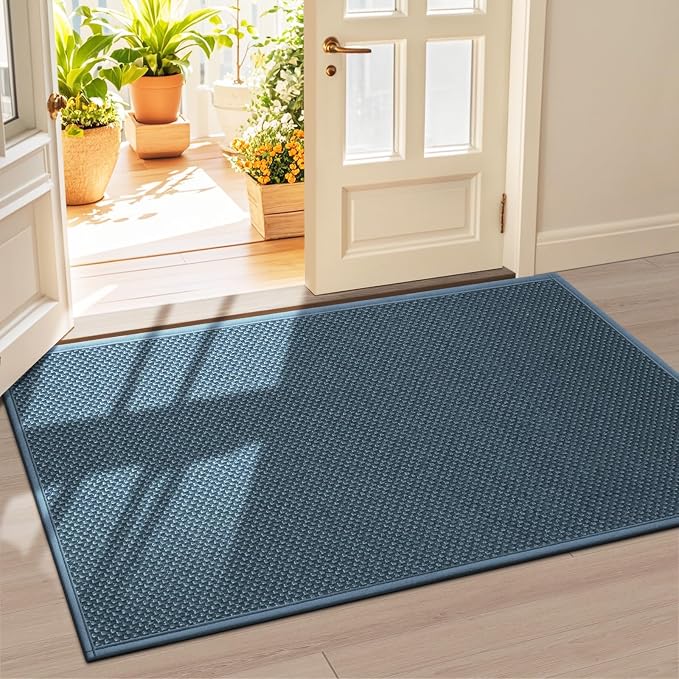 LEKEEPGO Door Mat 36"x59", Non Slip Door Mat Indoor Entrance, Rubber Backing Front Indoor Doormat Washable Absorbent Low-Profile Entryway Entry Resist Dirt Inside Door Mats, Cyan Blue by LEKEEPGO