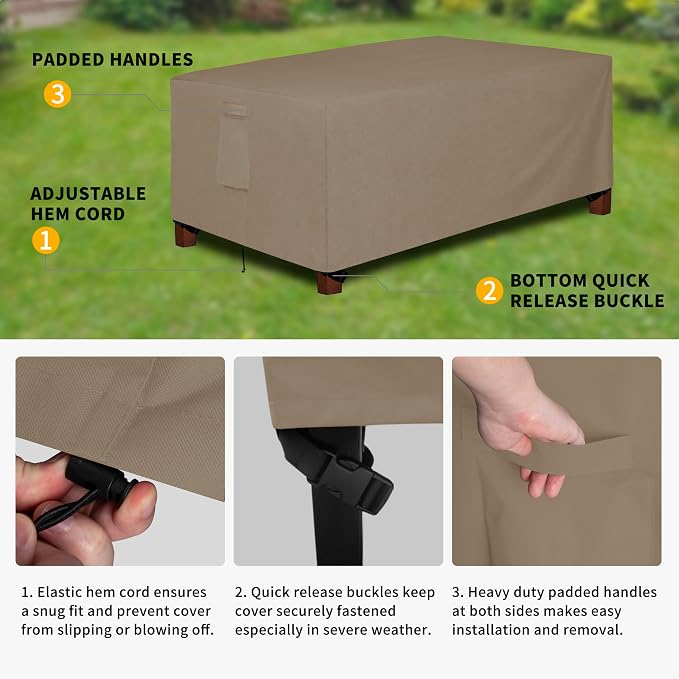 Easy-Going 600D Heavy Duty Rectangular Table Cover UV Resistant and Waterproof Outdoor Lawn Patio Furniture Cover (84" Lx44 Wx23 H, Camel) - Image 4