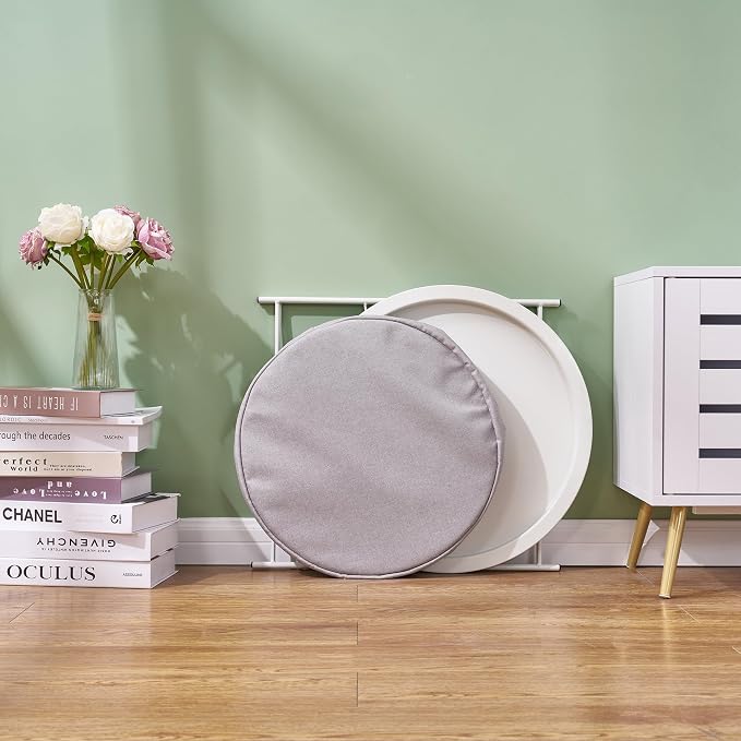 VECELO Round Side/End Table with Fabric Storage Basket，Metal Anti-Rust and Waterproof Small Bedside Nightstand with Removable Tray Top for Living Room，Balcony & Laundry，Beige/2pcs with Basket - Image 7