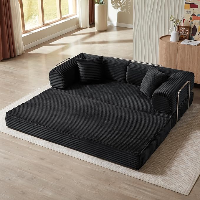Eafurn 4-in-1 Convertible Folding Sofa Bed Boneless Loveseat Sofa in a Box - Foam Sleeper Couch with Fxied Frame, Modern Corduroy Upholstered Floor Couch & Fold Out Mattress | Breathable material, Fixed-shape Frame
