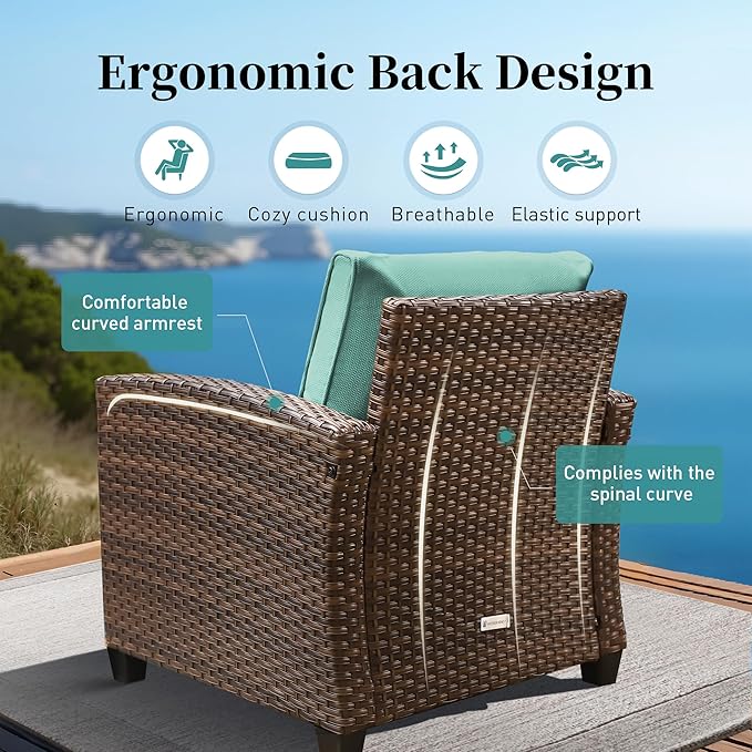 Patio Furniture Set Outdoor Furniture Brown Wicker Rattan Patio Conversation Sets with Cushion Outside Sofa Set,6 Pieces with Rectangular Firepit Table,9 Seats,Blue