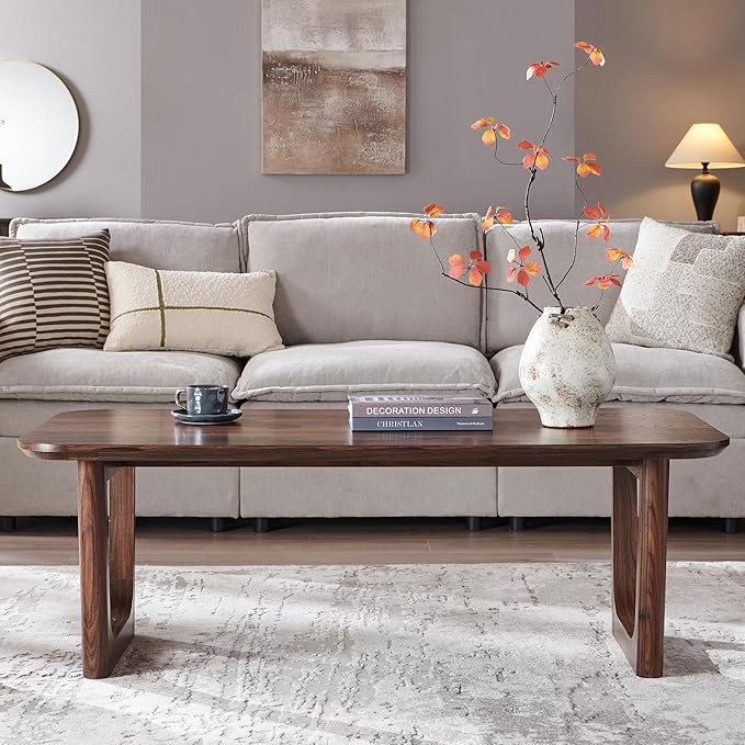 ACCOHOHO Modern Coffee Table for Living Room,51.2" Large Rectangle Wood Coffee Table with U-Shaped Legs & Sturdy Base Design,Center Table for Office,Apartment,Brown