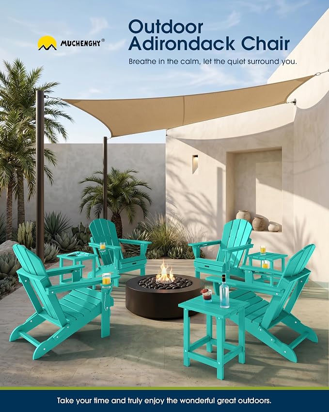 MUCHENGHY Folding Adirondack Chairs, Patio Chairs, Lawn Chairs, Outdoor Chair, Adirondack Chair Plastic, Fire Pit Chairs, Weather Resistant with Cup Holder for Deck, Backyard, Garden(Lake Blue) - Image 10