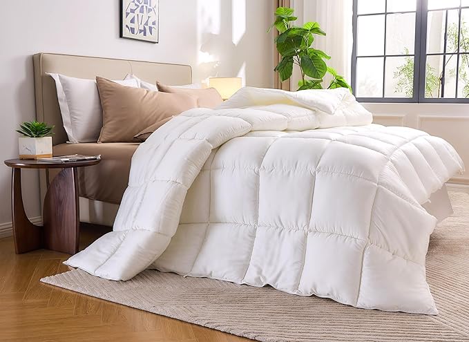 Pure Bamboo Duvet Insert Twin Size (68x86 in) - Ultra Soft Quilted Duvet Insert with 8 Corner & Side Loops, Double Stitching, Satin Piping - Luxuriously Soft (Twin, Heavyweight)
