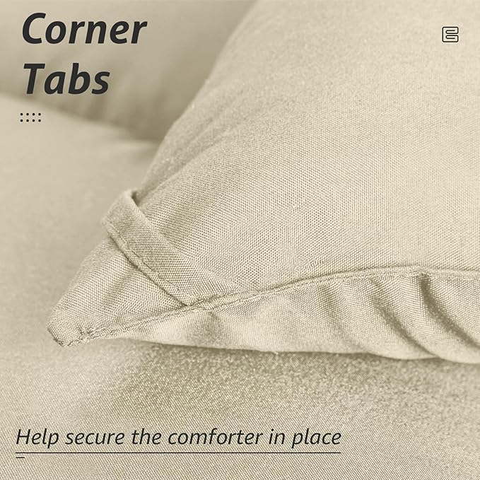 HYLEORY All Season Twin Size Bed Comforter - Cooling Down Alternative Quilted Duvet Insert with Corner Tabs - Winter Warm - Machine Washable - Beige