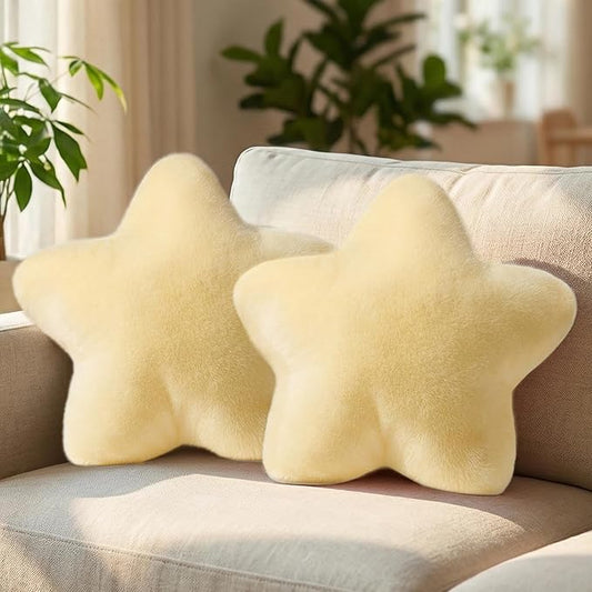 2PCS Star Pillow Set, 15.35’’ Cute Yellow Decorative Star Shaped Throw Pillows for Bed Couch, Aesthetic Soft Faux Plush Pillow Cushion for Room Bedroom Sofa Chair Floor Decor(Yellow)