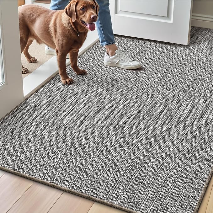 LUMI Ultra Thin Indoor Door Mat 48x72, Low Profile Entrance Mat, Non Slip Rubber Backing Dirt Trapper Doormat for Front Entryway, Grey by LUMI