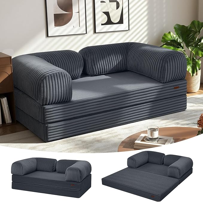 COMAX Convertible Folding Sofa Bed, Foldable Chair Bed Floor Futon Couch with Back Support, Comfy Corduroy Fold Out Mattress Sleeper for Living Room Bedroom