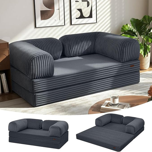 COMAX Convertible Folding Sofa Bed, Foldable Chair Bed Floor Futon Couch with Back Support, Comfy Corduroy Fold Out Mattress Sleeper for Living Room Bedroom