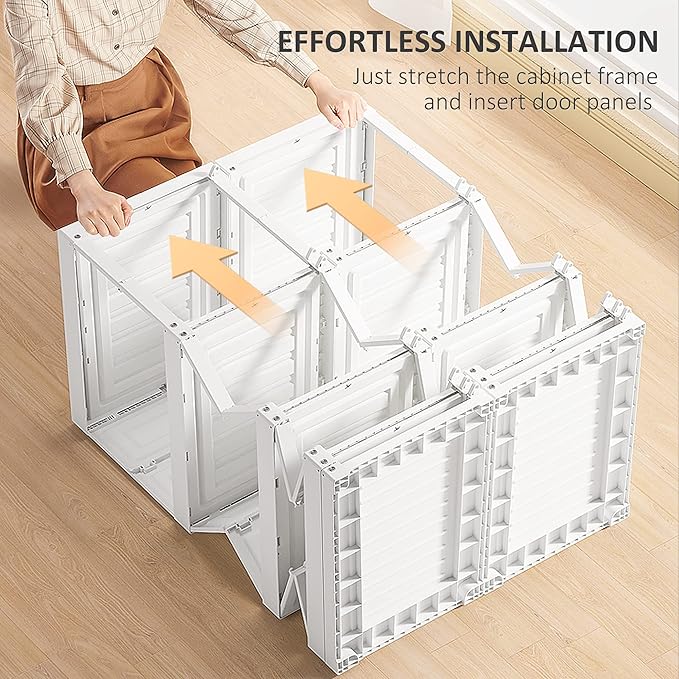 HOMCOM Portable Wardrobe Closet, Folding Clothes Storage Organizer with 6 Cube Compartments, Hanging Rod, 8 Magnet Doors, White
