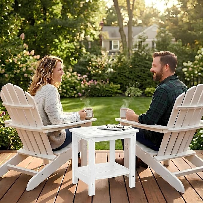 Y&M Outdoor Side Table, HIPS Adirondack Small Double Layer Table, Waterproof Square Outside Table, Balcony Modern End Tables for Patio, Pool, Beach, Porch, Deck, Indoor or Outdoor Use, White - Image 2