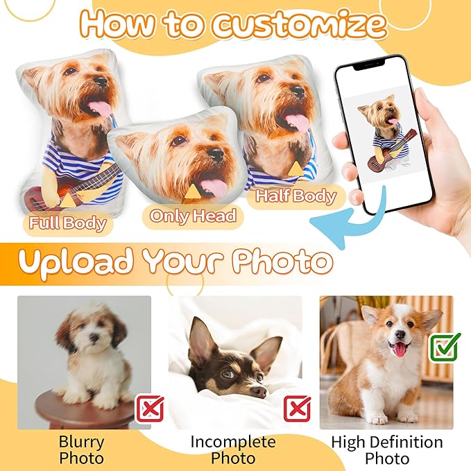 Easycosy Custom Pet Photo Pillow, Personalized Pillow Shaped Like Your Dog Cat Face, Customized Stuffed Animal Picture Pillows, Memorial Gifts for Pet Animal Lovers Her Him(14 Inch)