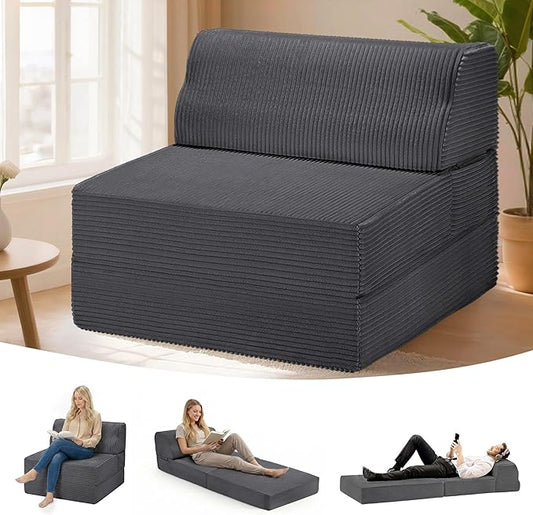 Folding Sofa Bed with Pillow, Memory Foam Fold Out Chair Bed, Convertible Sleeper Chair with Washable Cover, Futon Floor Couch for Living Room/Dorm/Guest Use/Home Office/Apartment, Gray