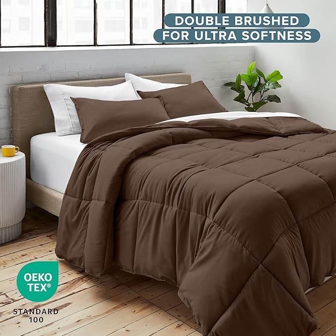 Bare Home Comforter Set - California King Size - Ultra-Soft - Goose Down Alternative - Premium 1800 Series - All Season Warmth (California King, Cocoa)