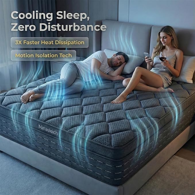 Queen Size Mattress 12 Inch, Medium Firm Boxed Hybrid Mattress, Cooling Gel Memory Foam & Motion Isolation Pocket Coils, 350lbs+ Edge Support, Fiberglass-Free, 365-Night Trial, for Couples, Families